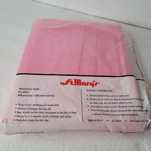 St. Mary's Double Fitted Sheet No Iron Percale Bold Hot Pink New Old Stock NOS - Picture 4 of 4